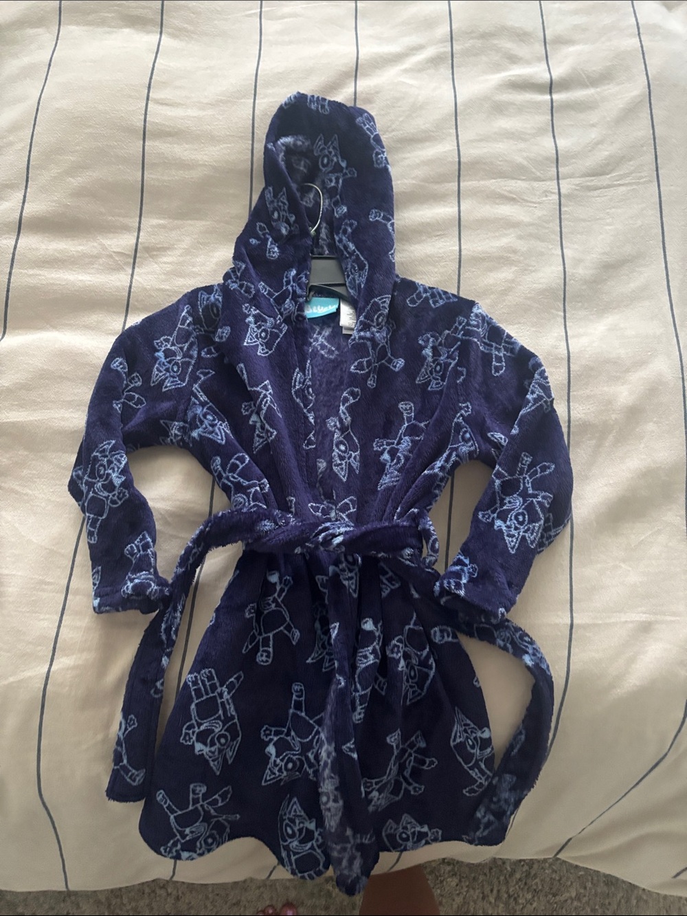 Kids Hooded Bath Robe - Navy Blue Robot Print